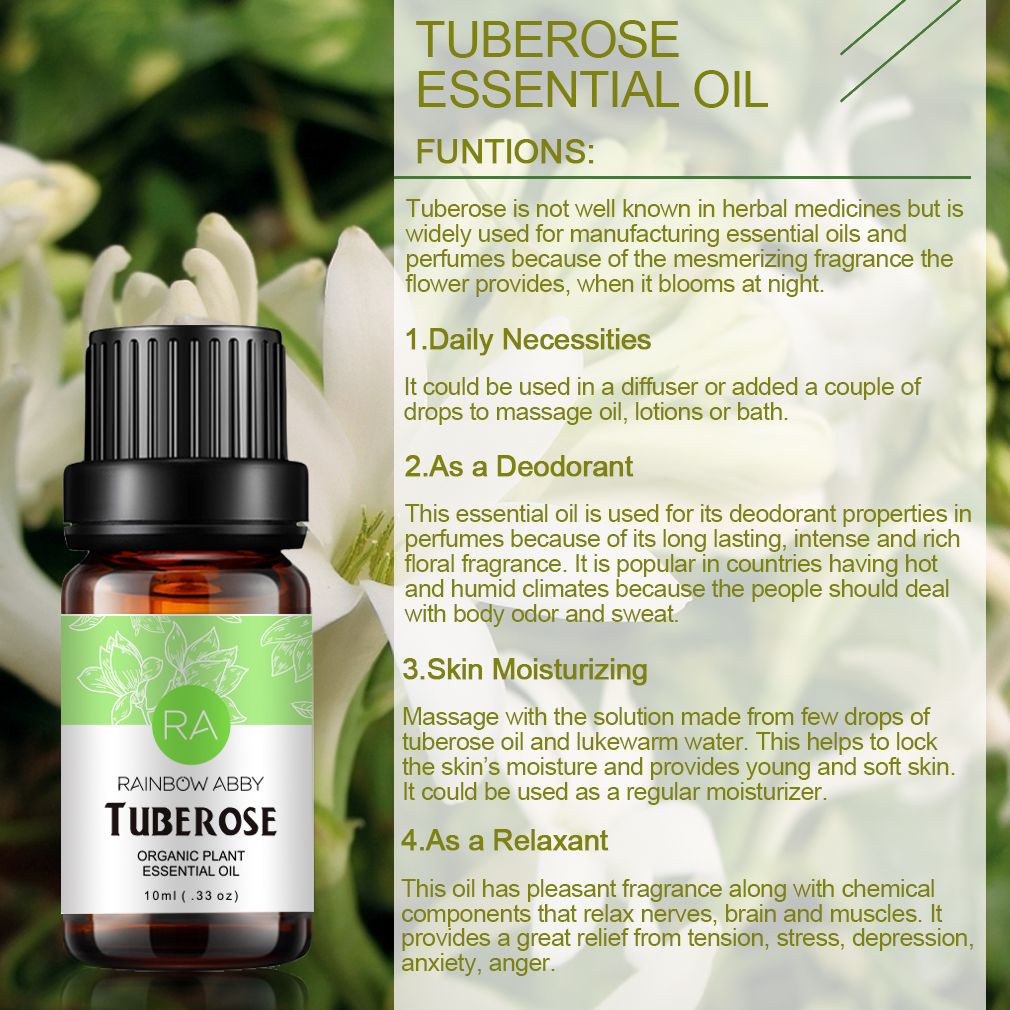 Tuberose Essential Oil 100% Pure Organic Therapeutic Grade Tuberose Oil for  Diffuser, Sleep, Perfume, Massage, Skin Care, Aromatherapy, Bath - 10ML